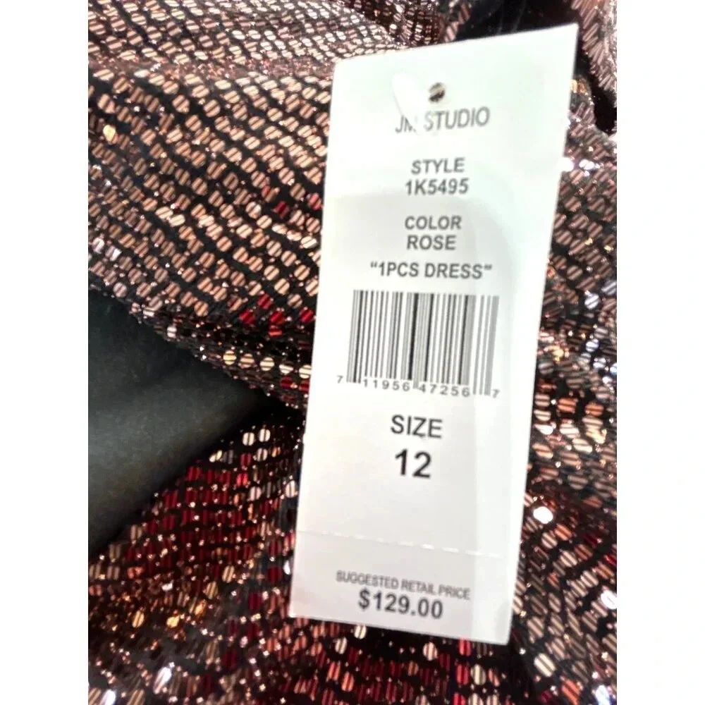 JM Studio Womens Dress Wrap Style Rose Bronze Sparkle Size 12 NWT - Picture 4 of 7